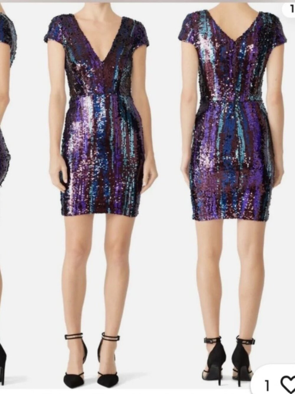 NWT Dress The Population Size Medium Iridescent Purple Teal Sequin Midi Dress